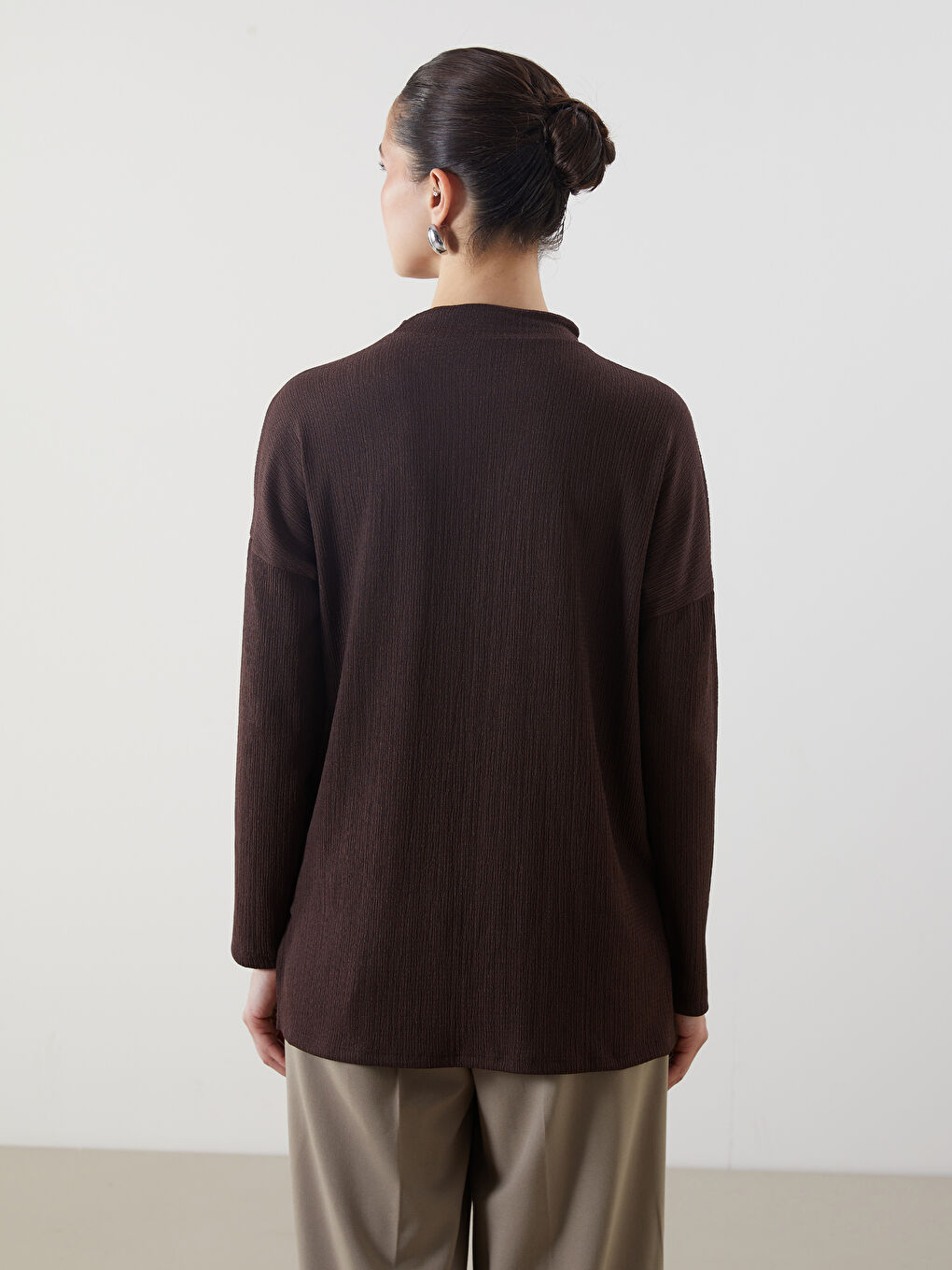 Kahverengi Dik Yaka Kadın Tunik-3