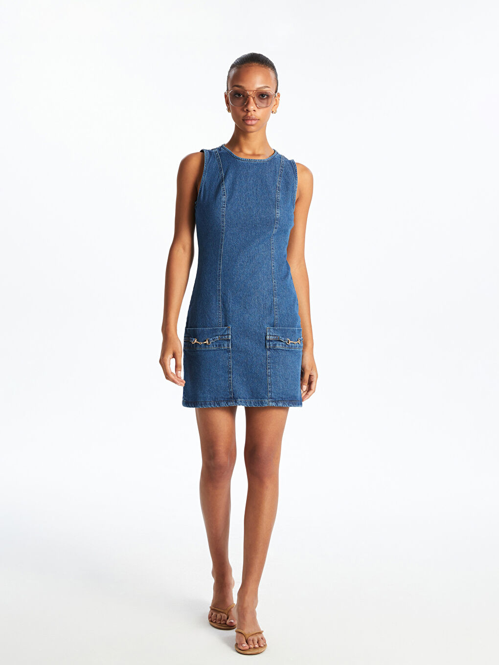 LCW Vision Crew Neck Mini Denim Dress -S5OQ64Z8-311