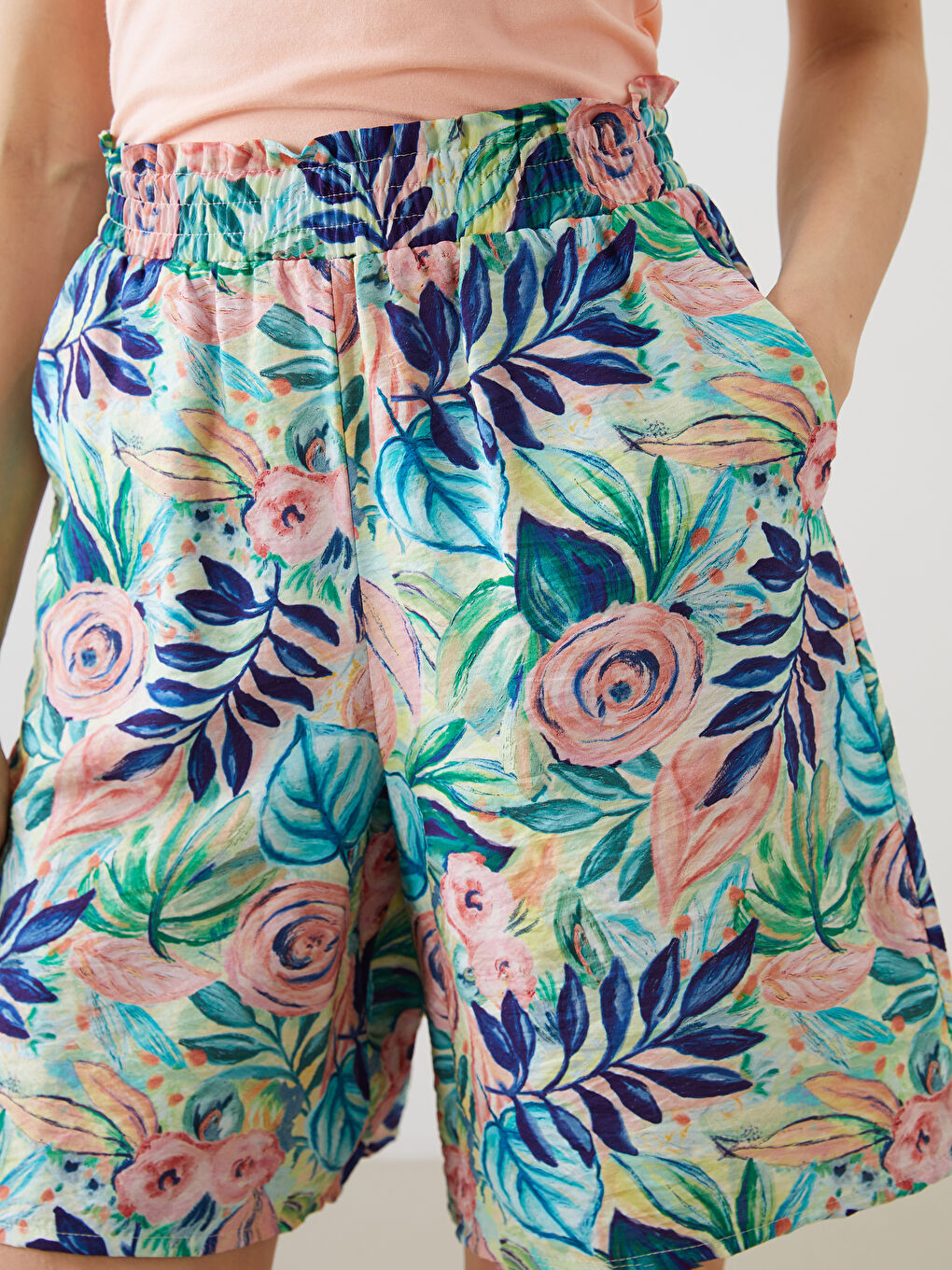 Elasticated Waist Floral Women's Shorts -S5OQ87Z8-F9C
