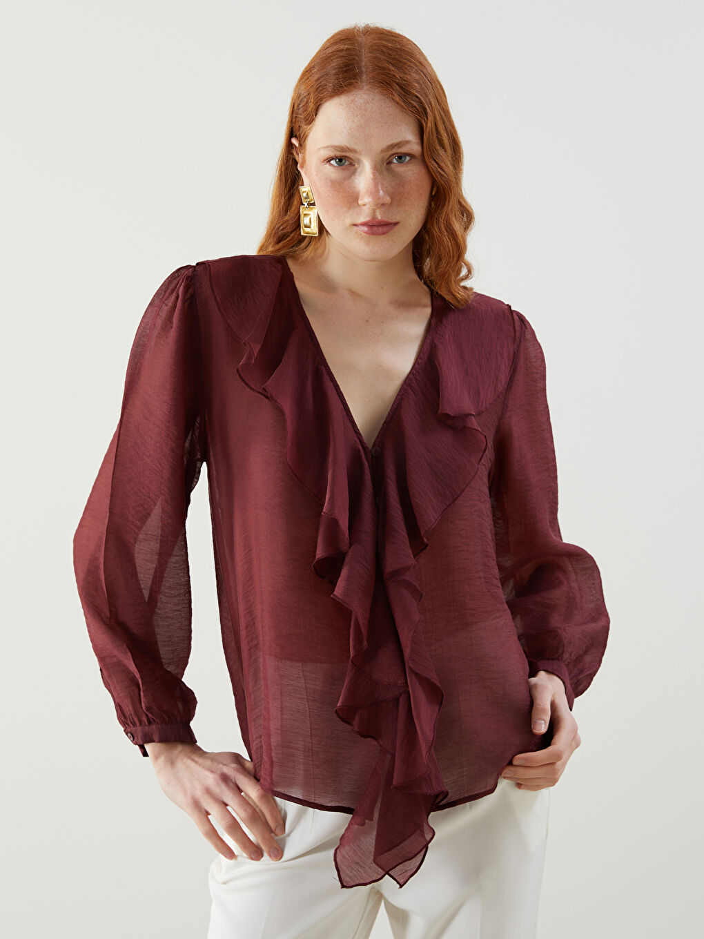 LCW Vision V Neck Women's Blouse -S5OR02Z8-YHR
