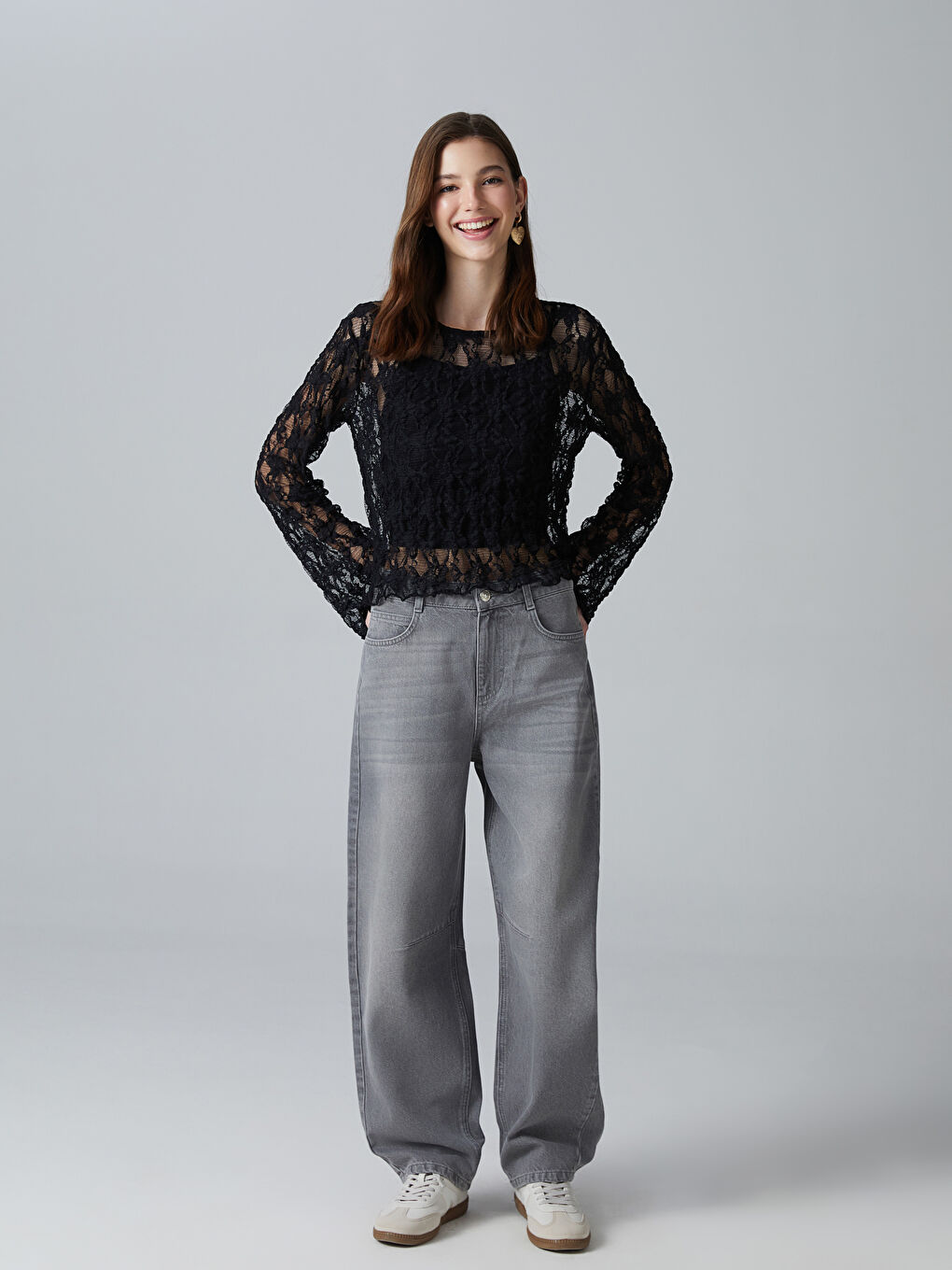Slouchy Fit Teenage Girls' Jeans -S5OR09Z4-GRD