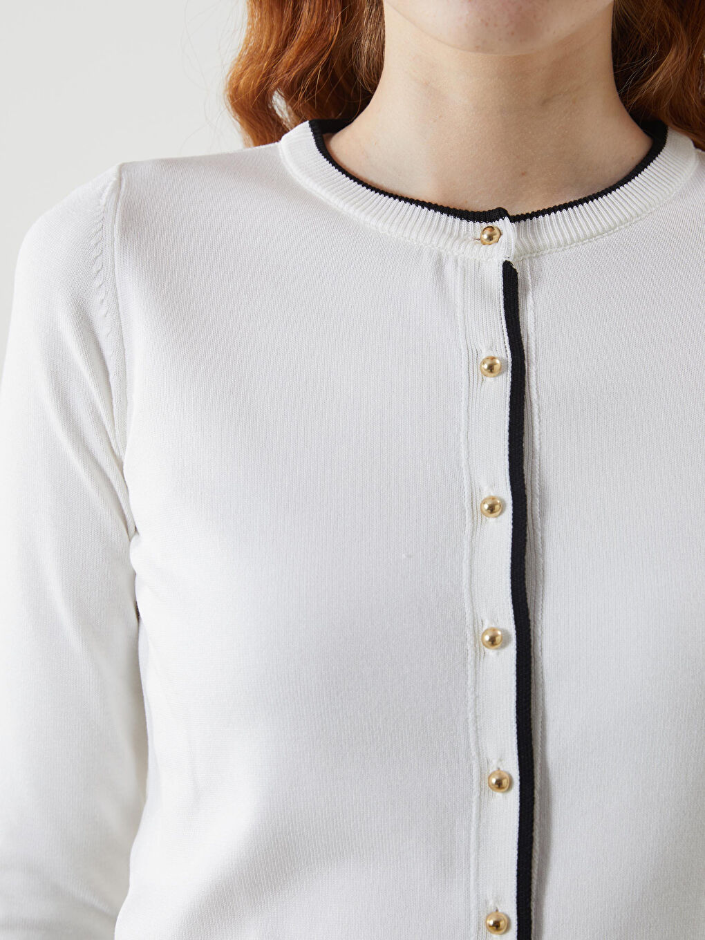 Ekru Bisiklet Yaka Kadın Triko Hırka-2