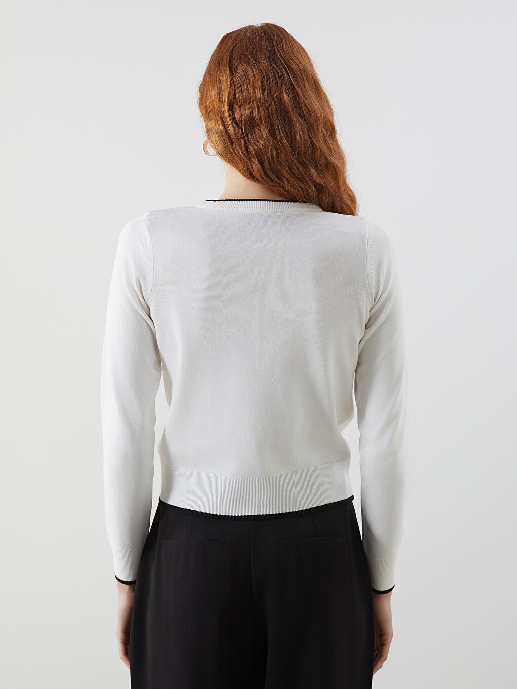 Ekru Bisiklet Yaka Kadın Triko Hırka-3