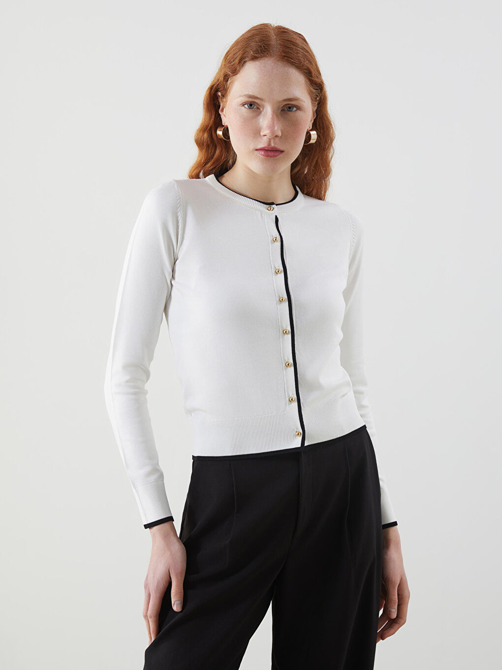 Ekru Bisiklet Yaka Kadın Triko Hırka