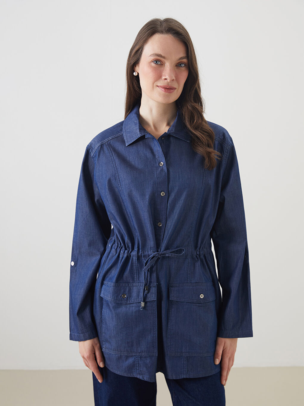 Collared Neck Women's Denim Jacket -S5OR36Z8-563