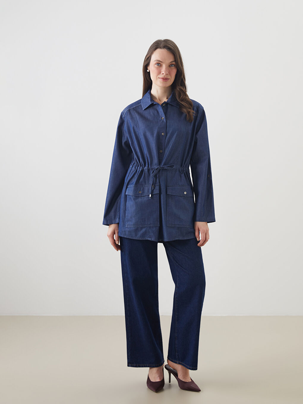 Collared Neck Women's Denim Jacket -S5OR36Z8-563