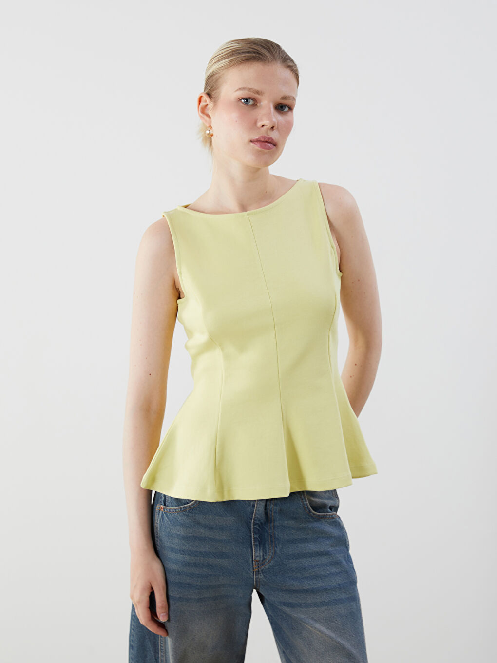 Slash Neck Peplum Blouse -S5OR43Z8-FPS