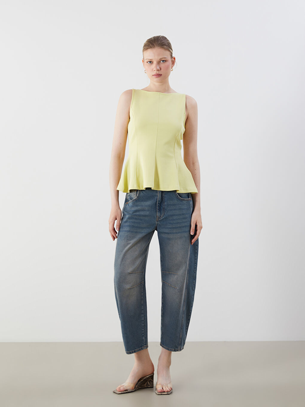 Slash Neck Peplum Blouse -S5OR43Z8-FPS