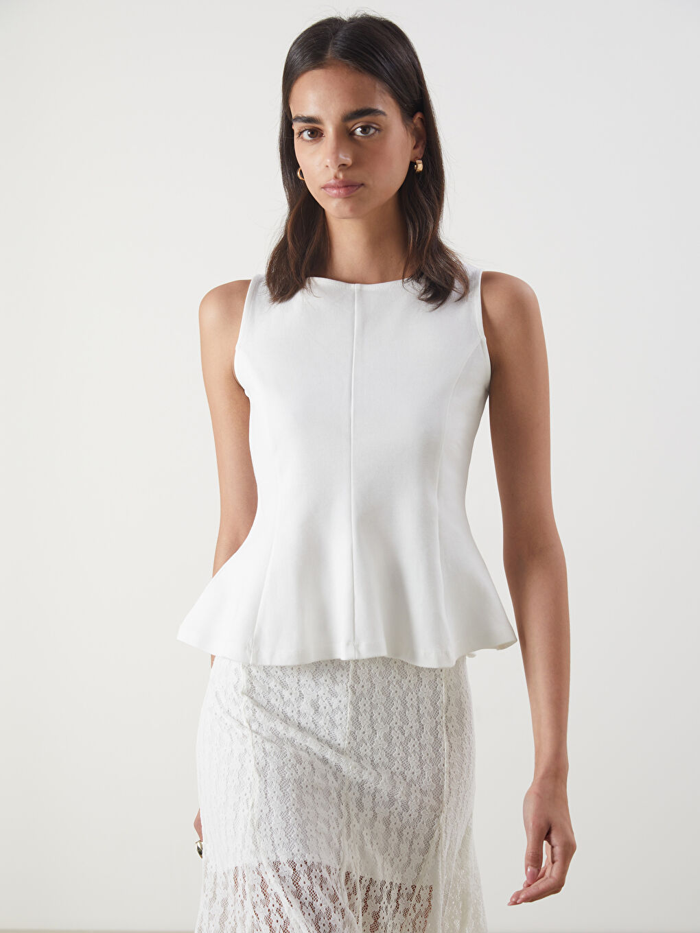 Slash Neck Peplum Blouse -S5OR43Z8-KXP