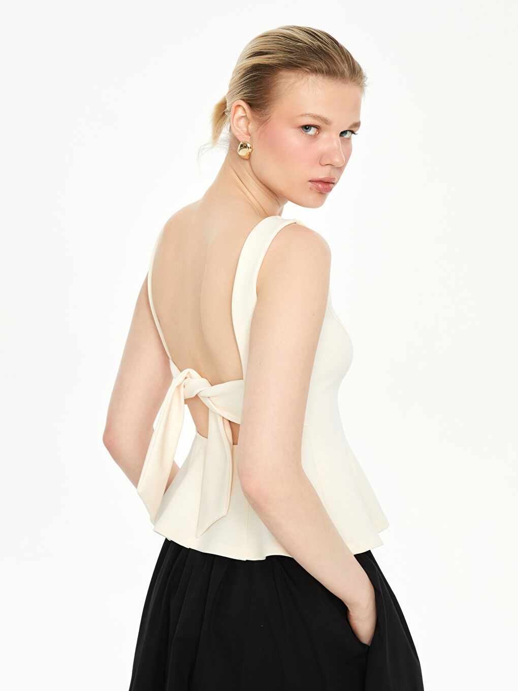 Slash Neck Peplum Blouse -S5OR45Z8-KXP
