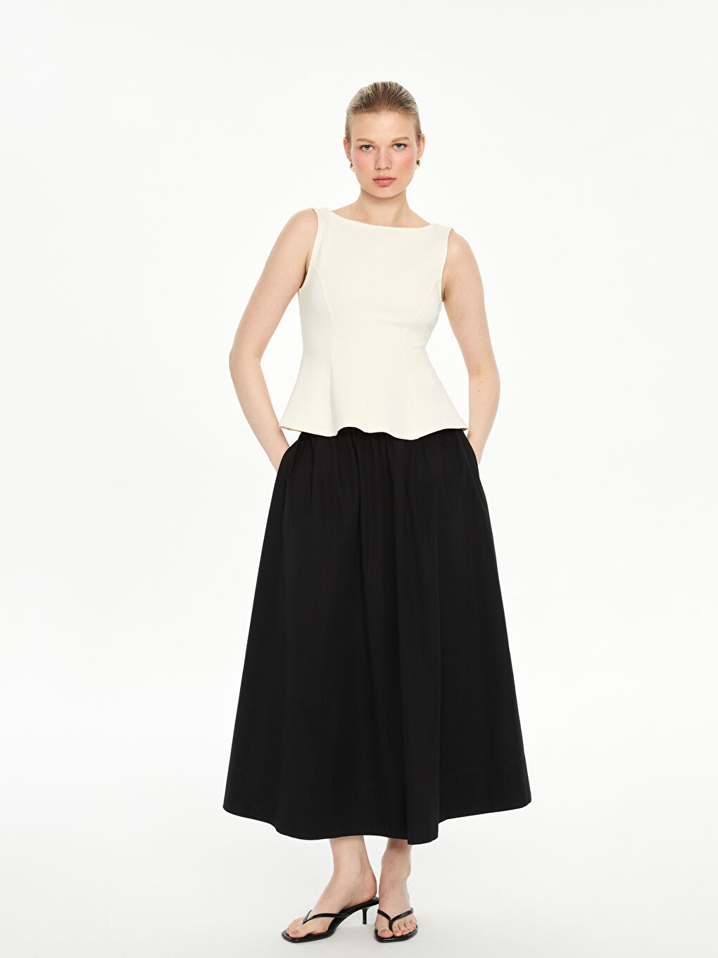 Slash Neck Peplum Blouse -S5OR45Z8-KXP