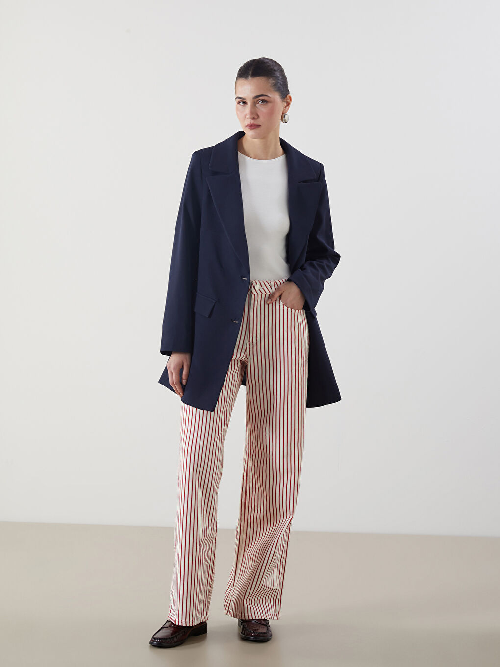 LCW Modest Kirmizi Çizgili Wideleg Kadın Jean Pantolon