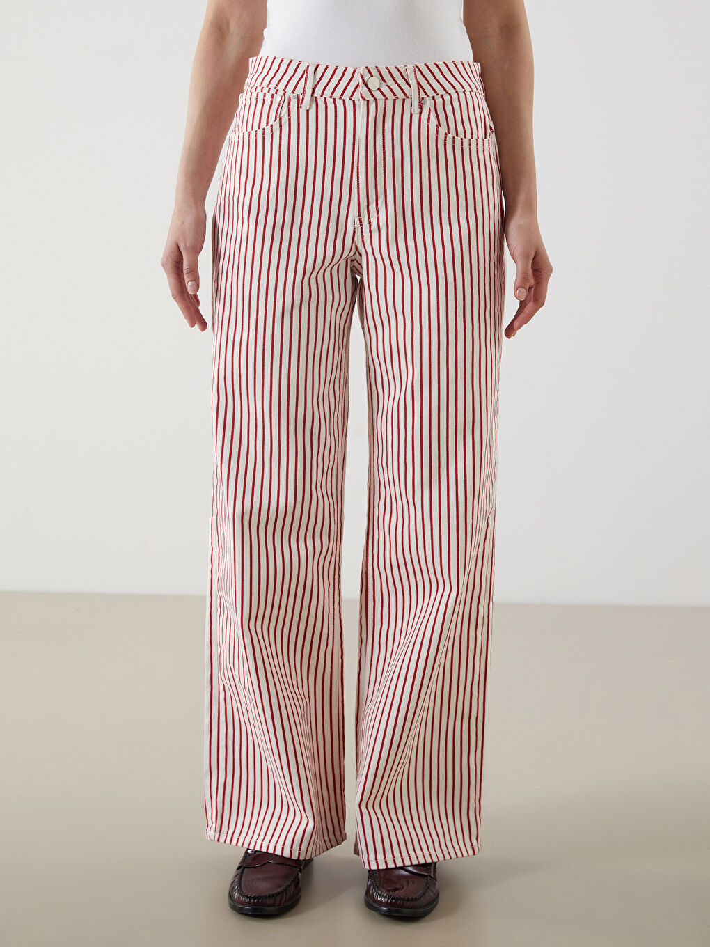 LCW Modest Kirmizi Çizgili Wideleg Kadın Jean Pantolon - 1