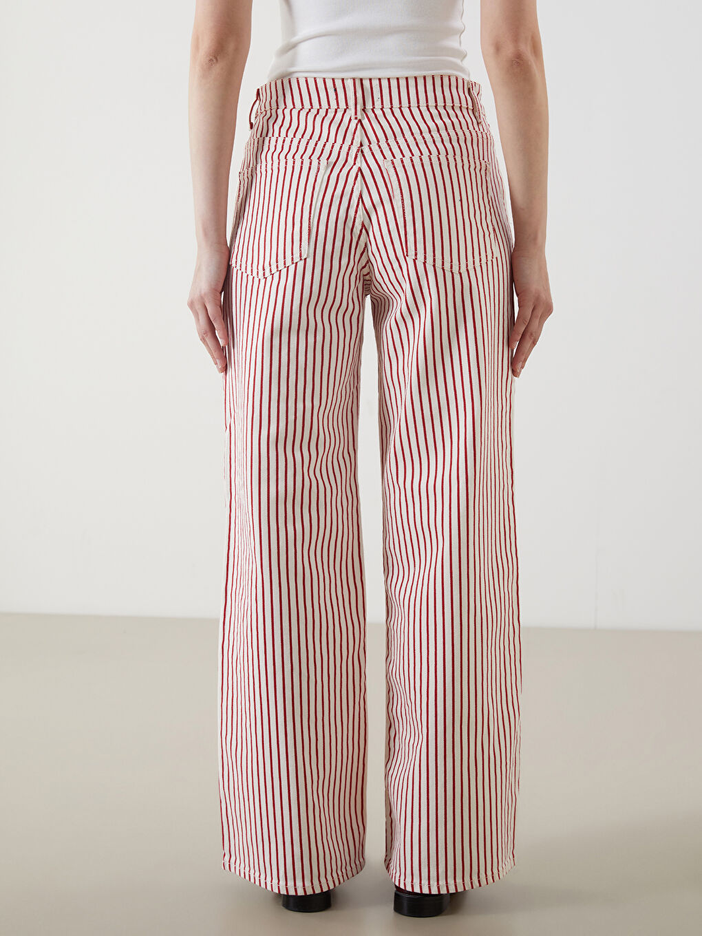 LCW Modest Kirmizi Çizgili Wideleg Kadın Jean Pantolon - 3