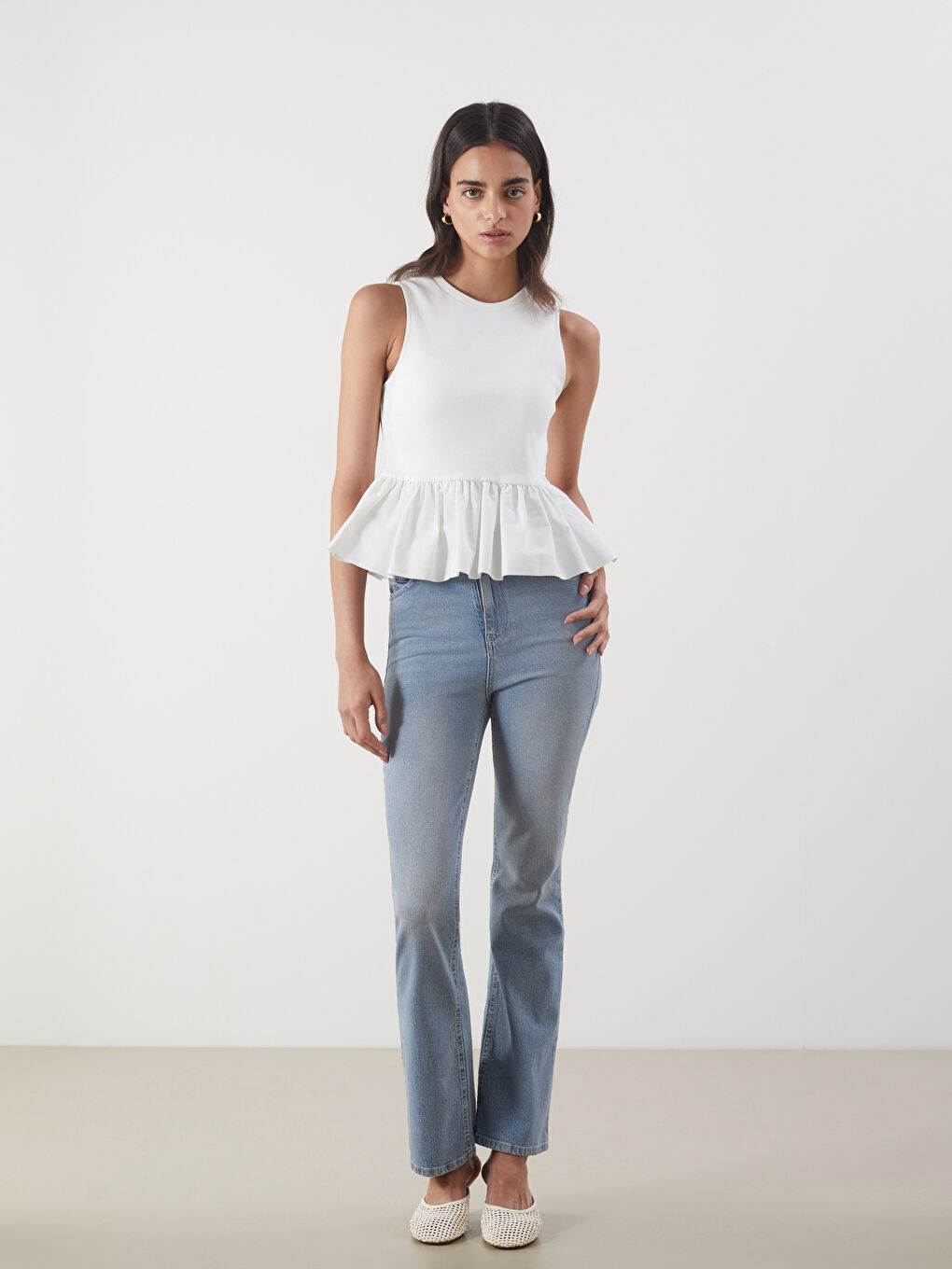 Crew Neck Ruffled Blouse -S5OR56Z8-R9J