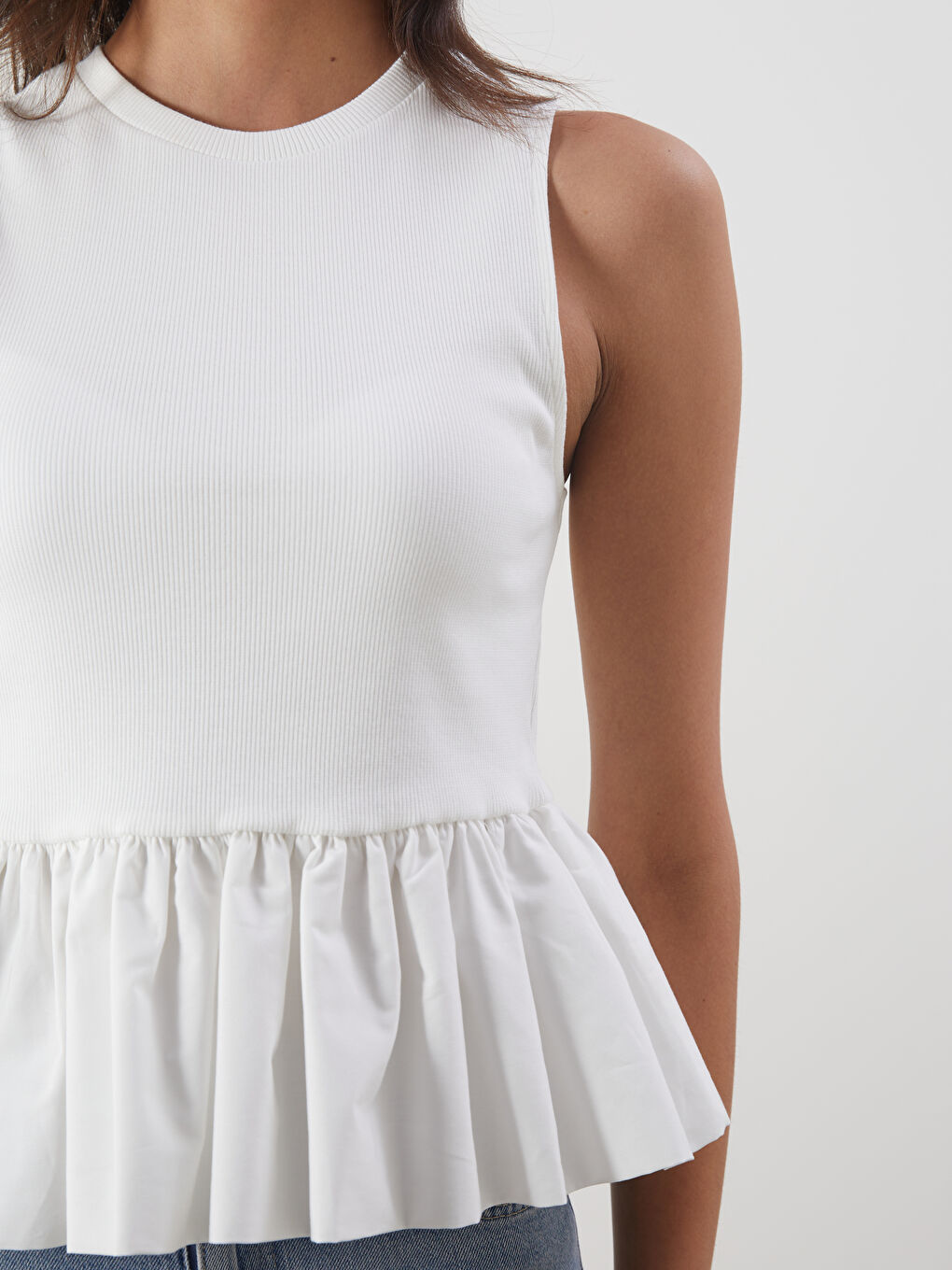 Crew Neck Ruffled Blouse -S5OR56Z8-R9J