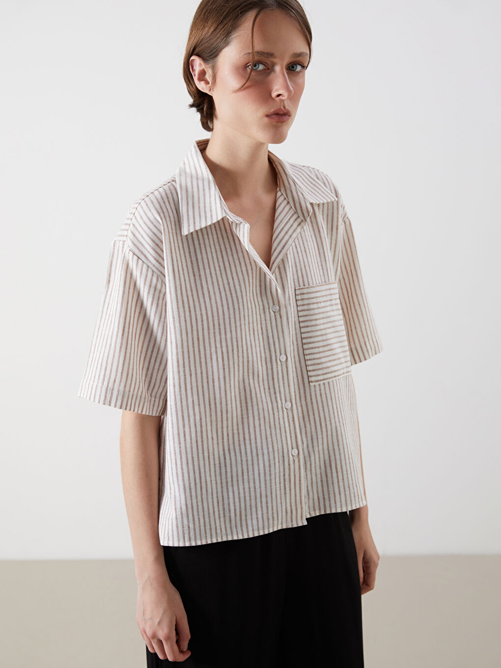 LCW Vision Striped Linen Blend Women's Shirt -S5OR94Z8-ELZ