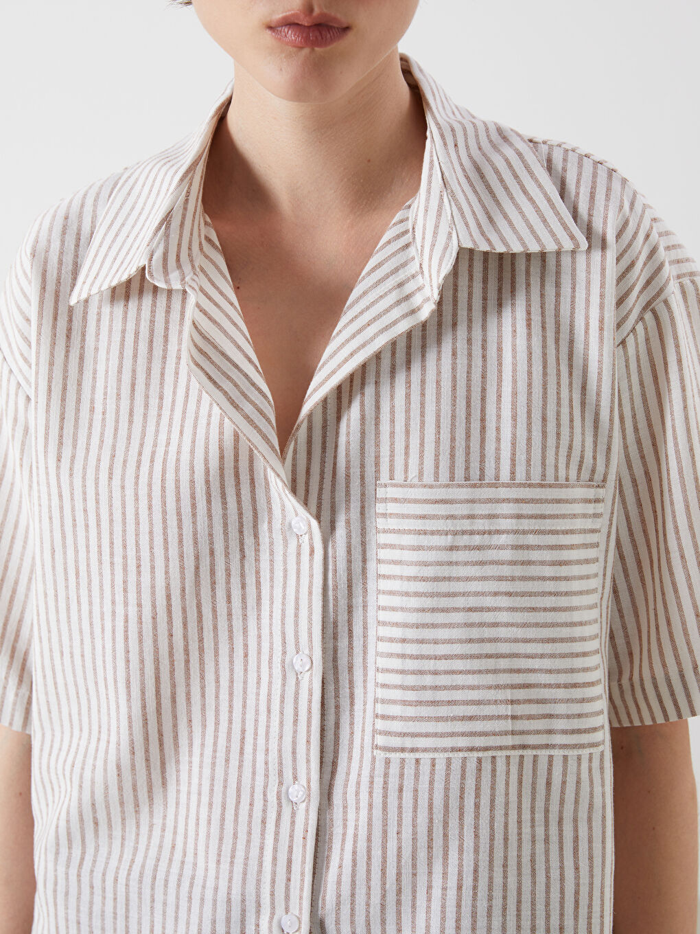 LCW Vision Striped Linen Blend Women's Shirt -S5OR94Z8-ELZ