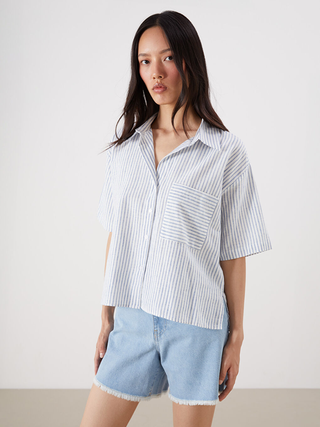 LCW Vision Striped Linen Blend Women's Shirt -S5OR94Z8-LGS