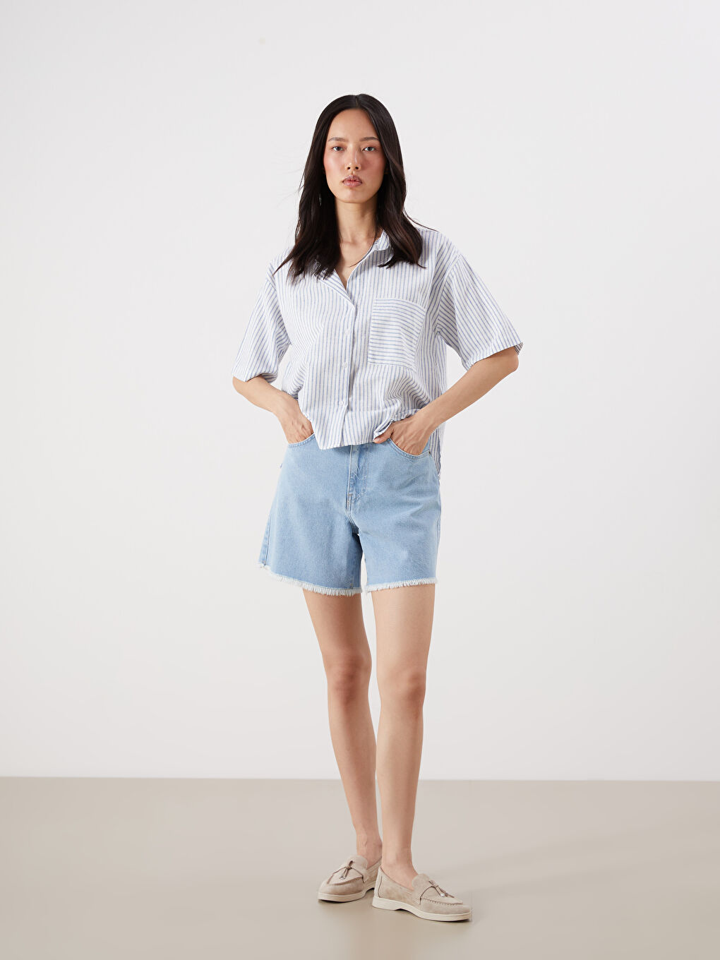 LCW Vision Striped Linen Blend Women's Shirt -S5OR94Z8-LGS