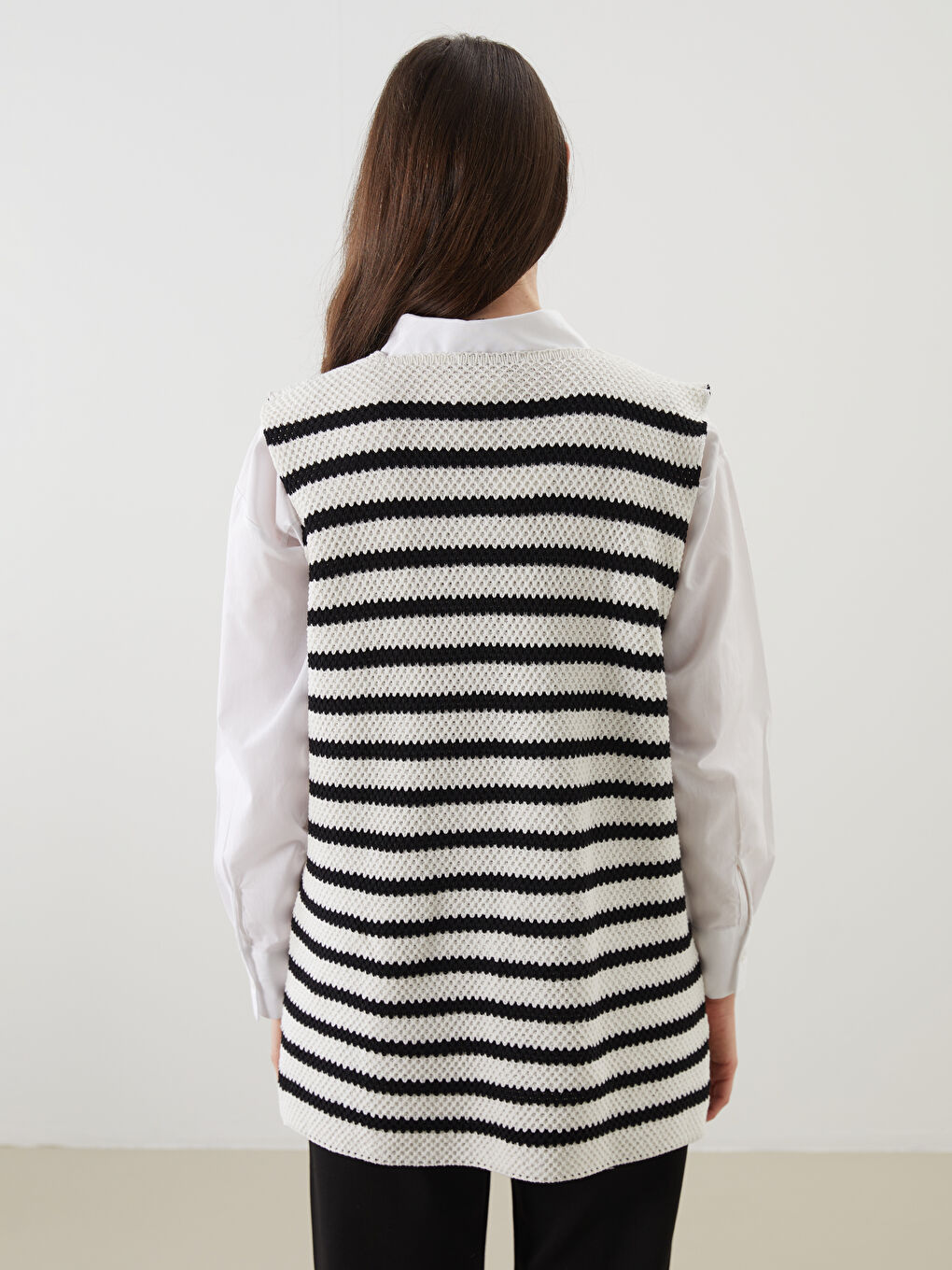 V-Neck Striped Women's Knitwear Vest -S5OS24Z8-LEG