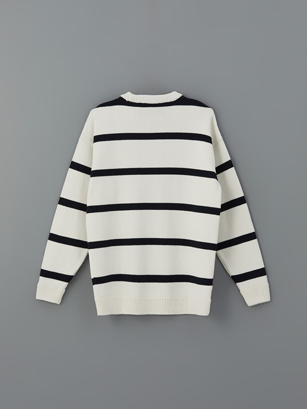 Ekru Bisiklet Yaka Çizgili Erkek Triko Kazak-5