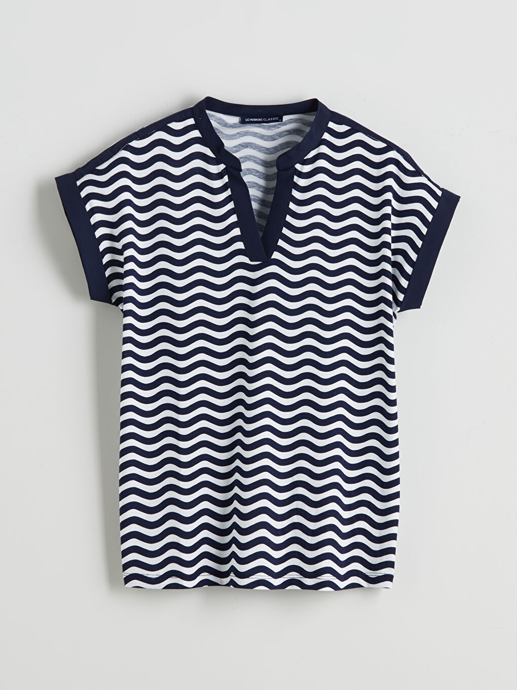 Lacivert Kaçık Yaka Çizgili Bluz-4