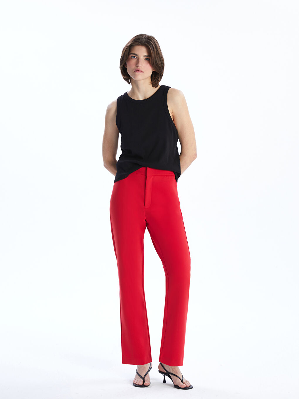 Kırmızı Dar Fit İspanyol Paça Kadın Pantolon