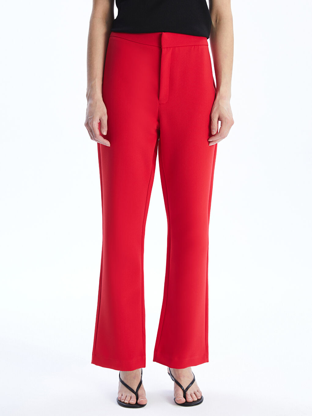 Kırmızı Dar Fit İspanyol Paça Kadın Pantolon-2