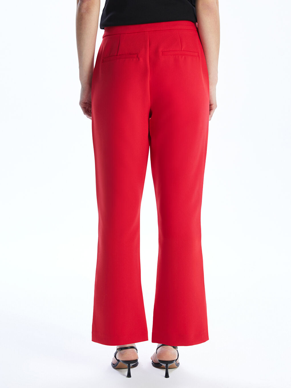 Kırmızı Dar Fit İspanyol Paça Kadın Pantolon-6