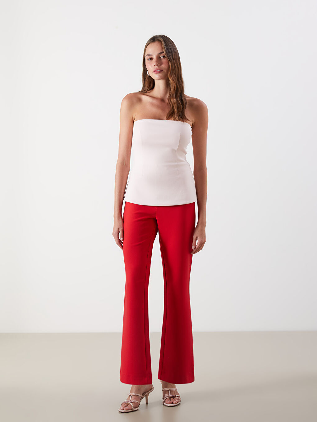 Kırmızı Dar Fit İspanyol Paça Kadın Pantolon-1