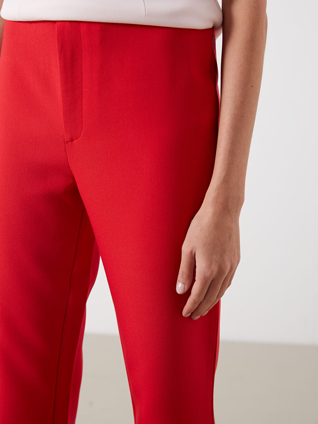 Kırmızı Dar Fit İspanyol Paça Kadın Pantolon-5