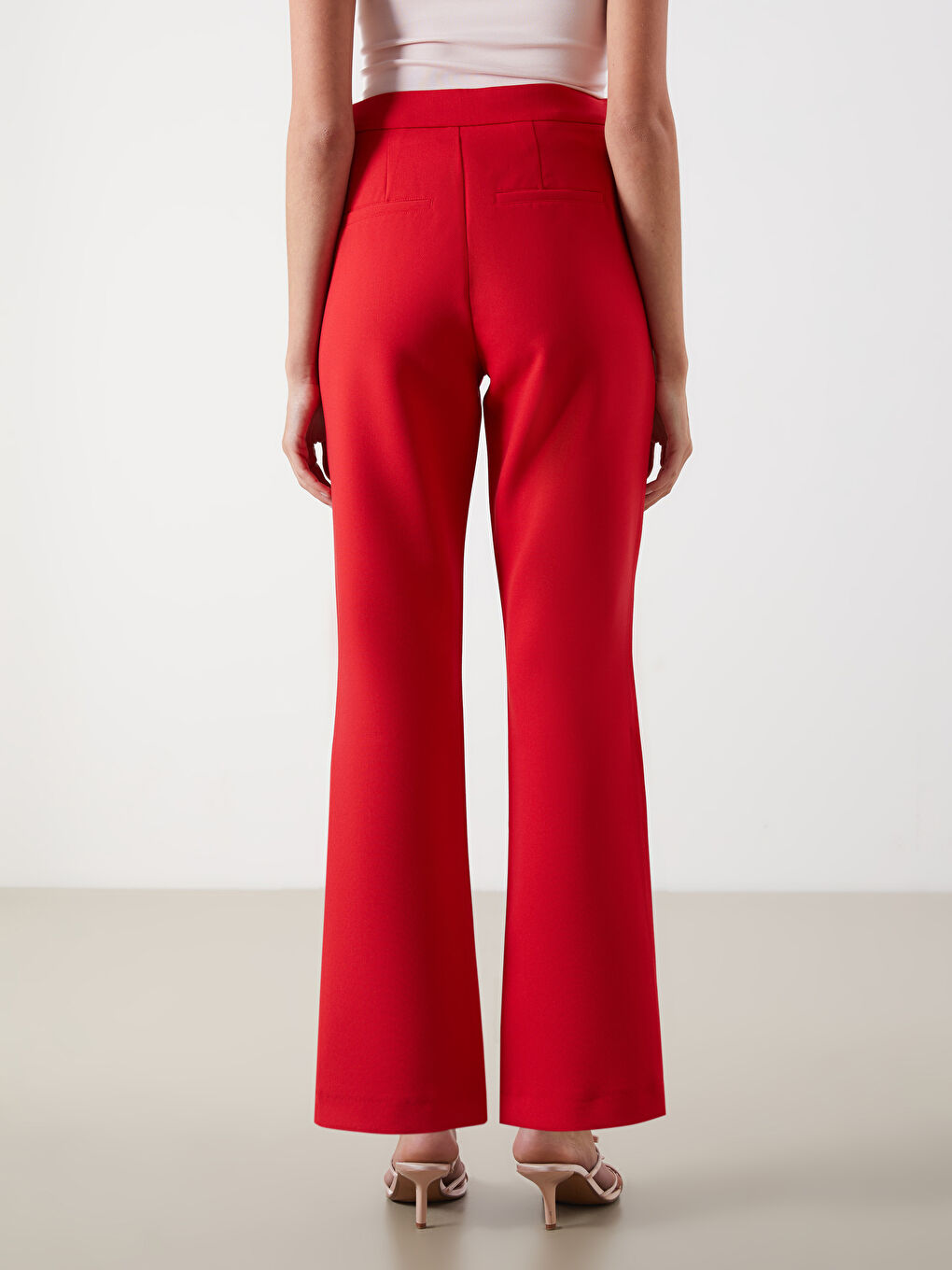Kırmızı Dar Fit İspanyol Paça Kadın Pantolon-7