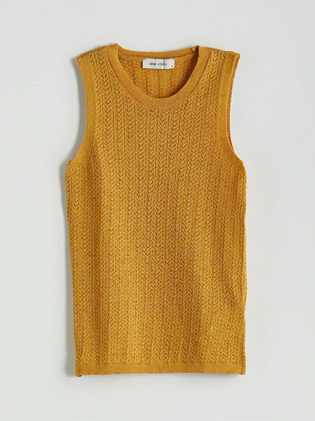 Sarı Bisiklet Yaka Kendinden Desenli Kadın Triko Atlet-4