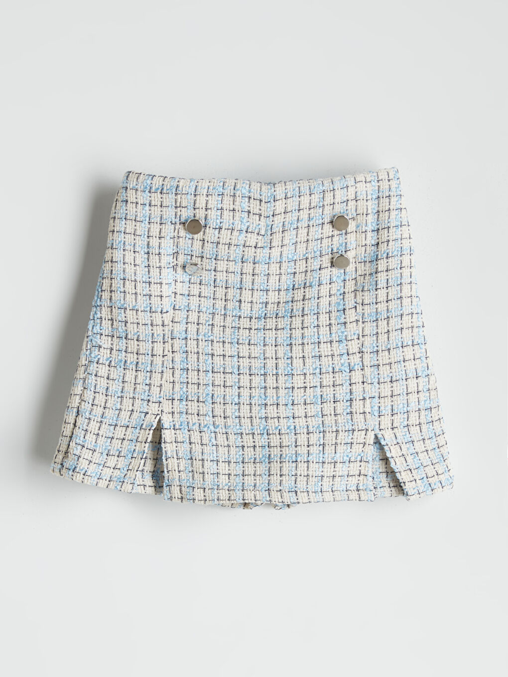 Mavi Beli Lastikli Kız Çocuk Tüvit Şort Etek