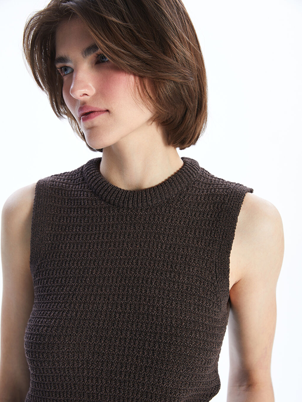 Kahverengi Bisiklet Yaka Kadın Triko Atlet