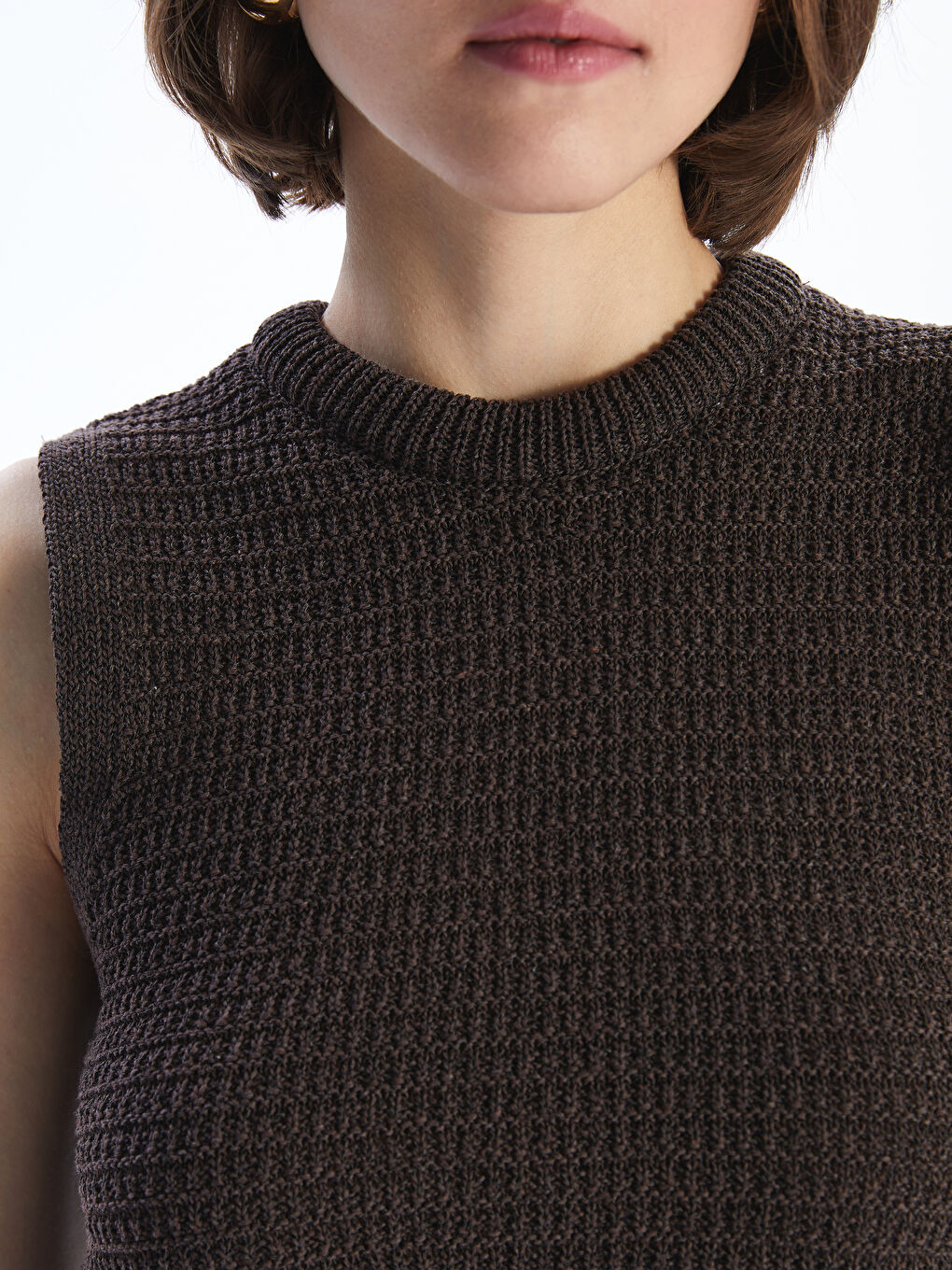 Kahverengi Bisiklet Yaka Kadın Triko Atlet-2