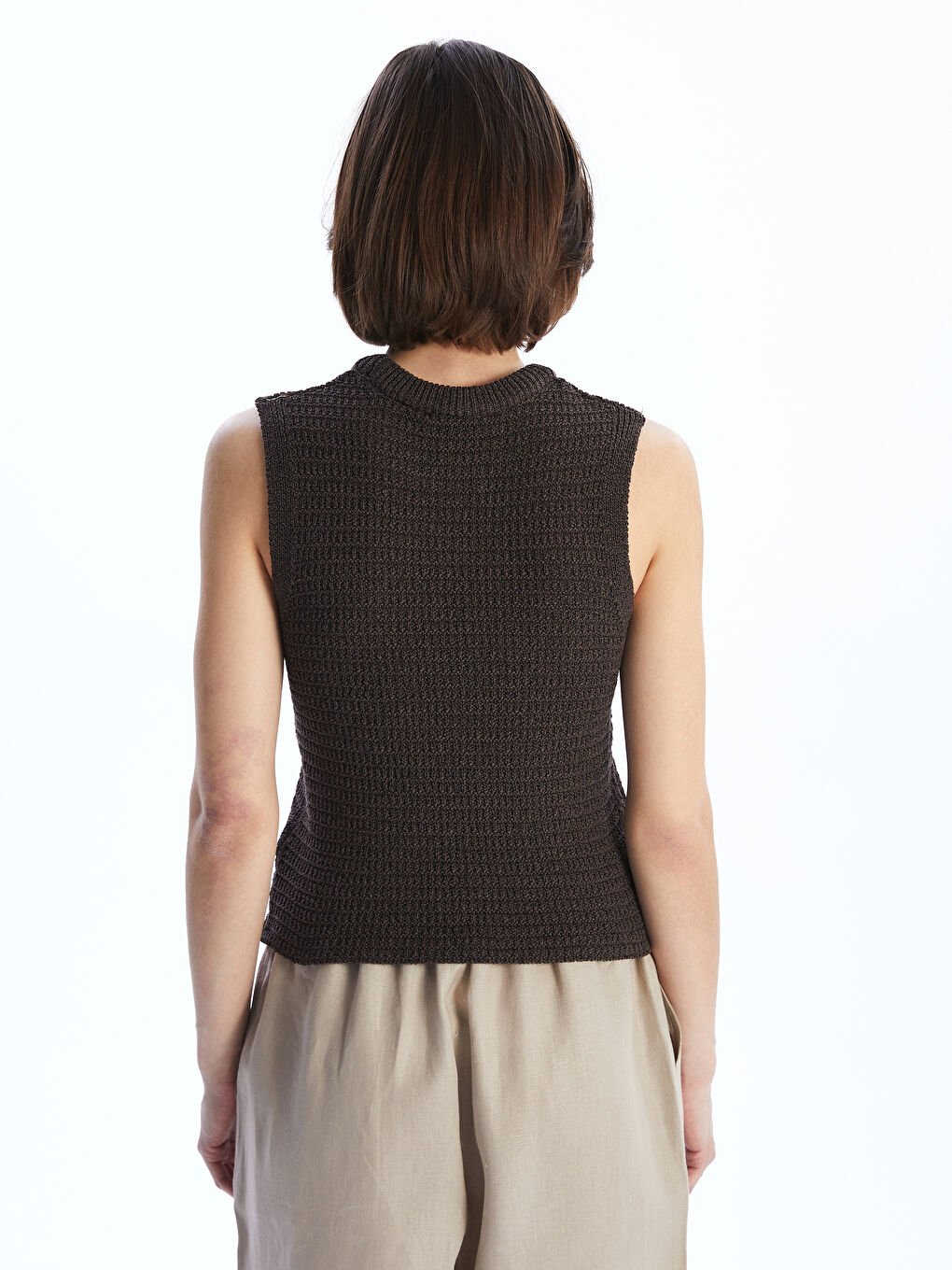 Kahverengi Bisiklet Yaka Kadın Triko Atlet-4