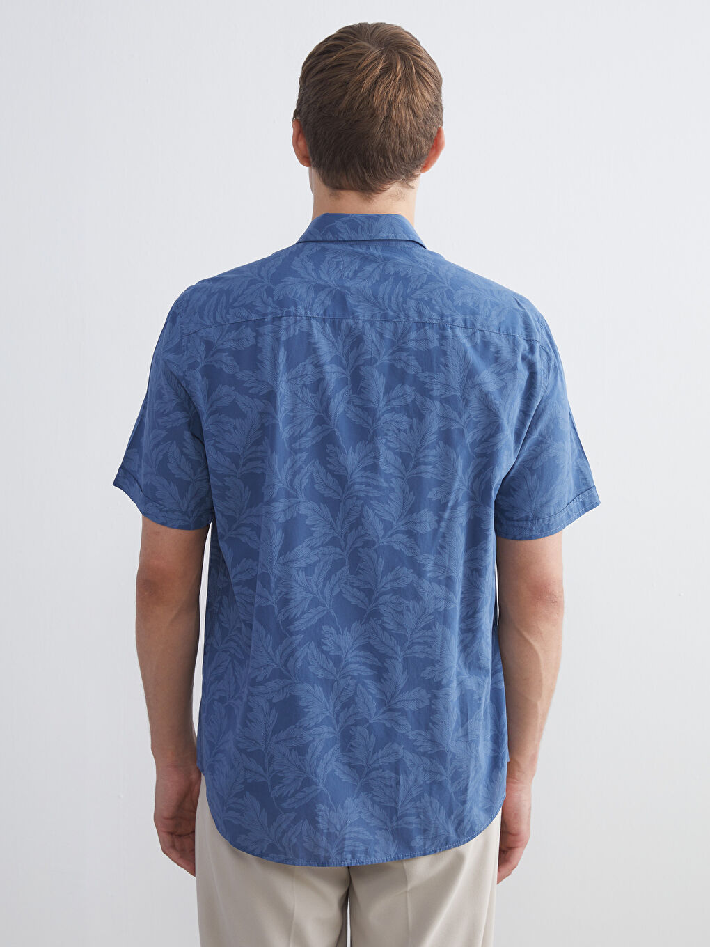 İndigo Slim Fit Kısa Kollu Desenli Poplin Erkek Gömlek-3