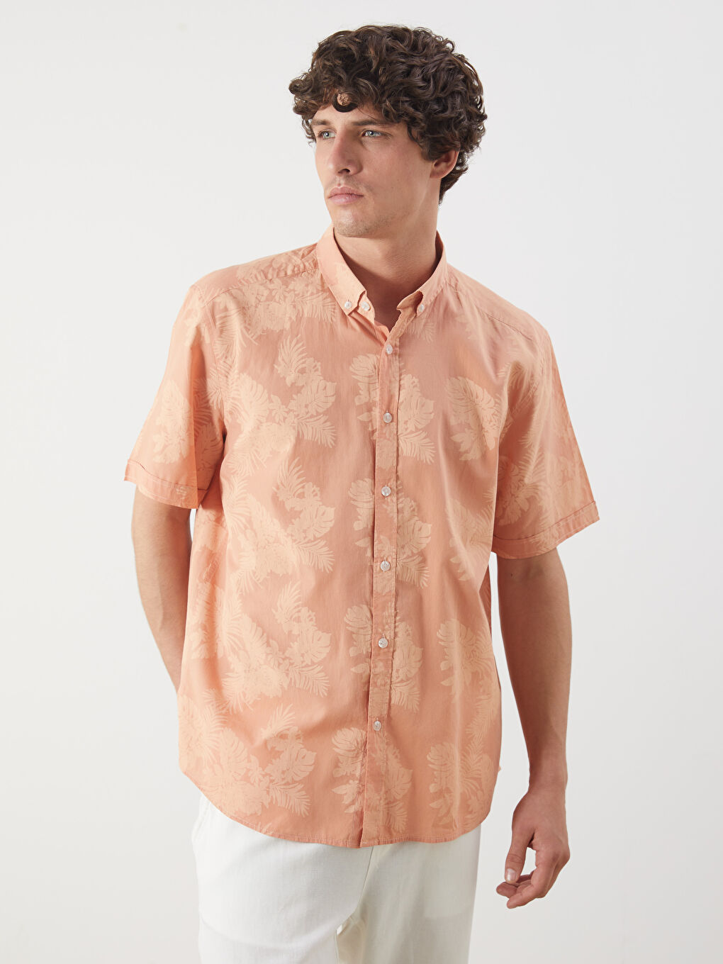 Slim Fit Short Sleeve Patterned Poplin Men's Shirt