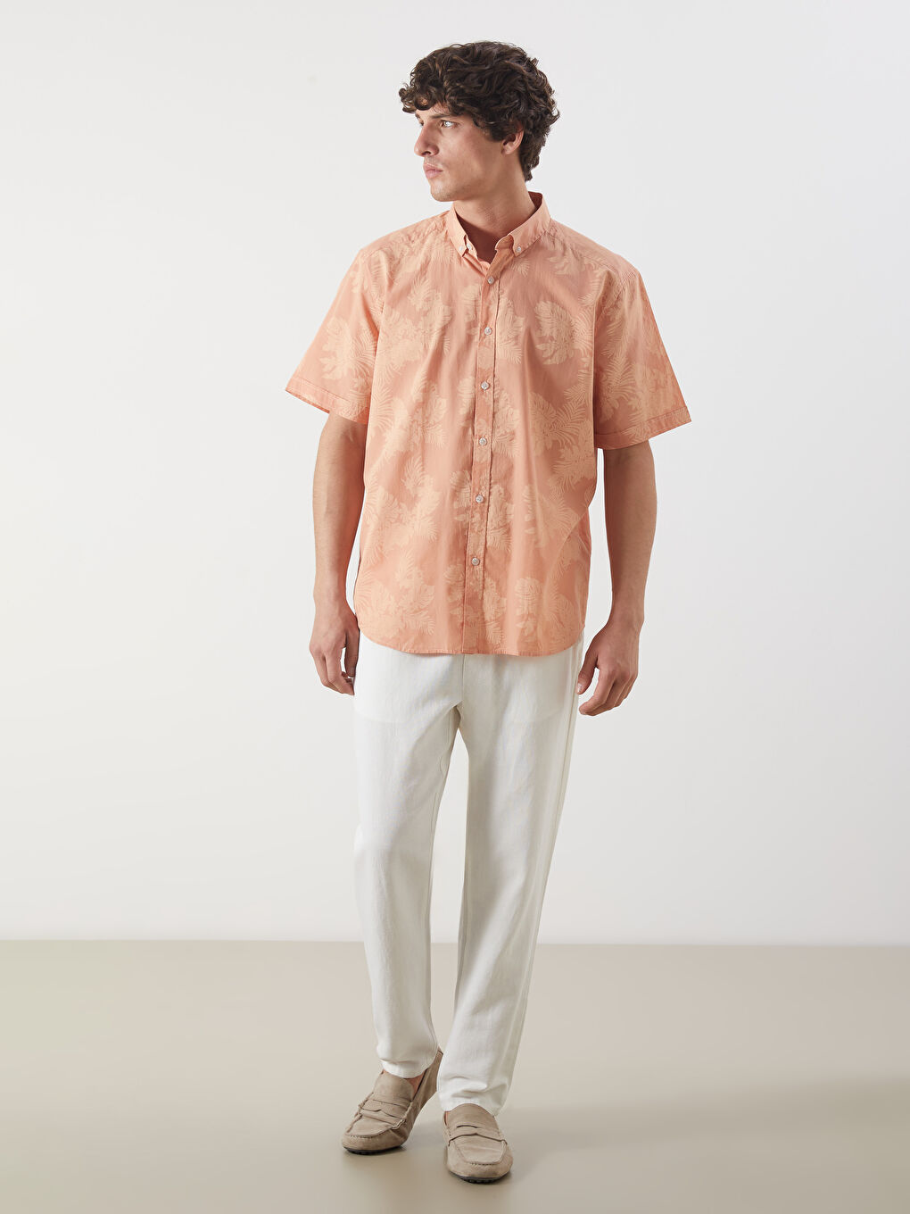 Slim Fit Short Sleeve Patterned Poplin Men's Shirt-1