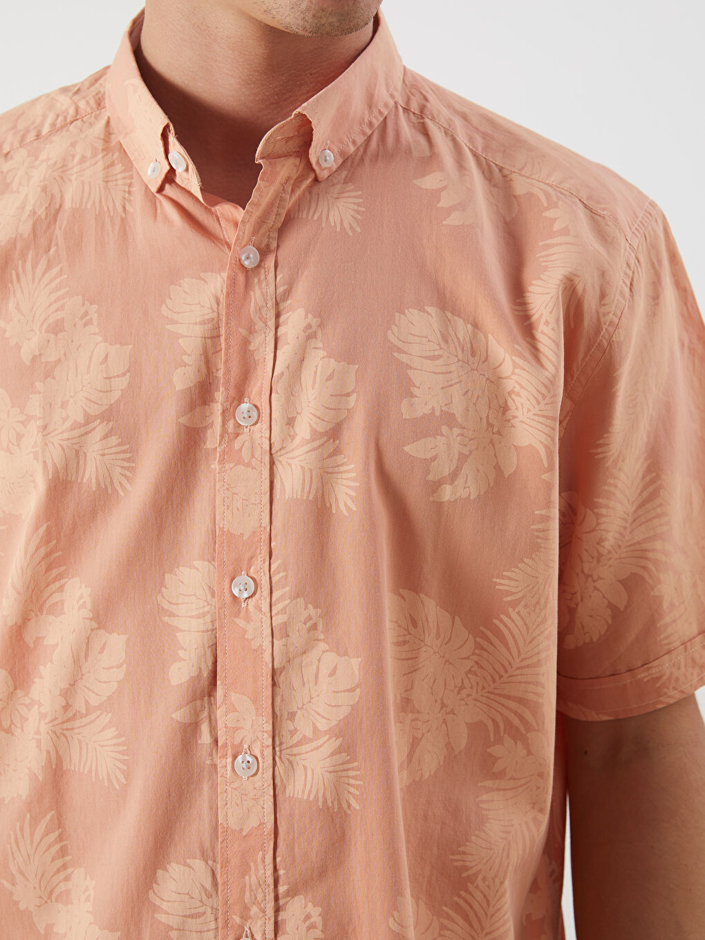 Slim Fit Short Sleeve Patterned Poplin Men's Shirt-2