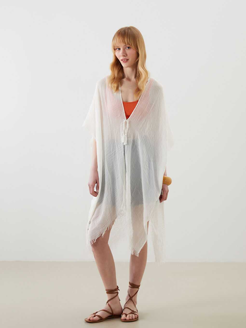 Ekru Şal Yaka Kadın Kimono