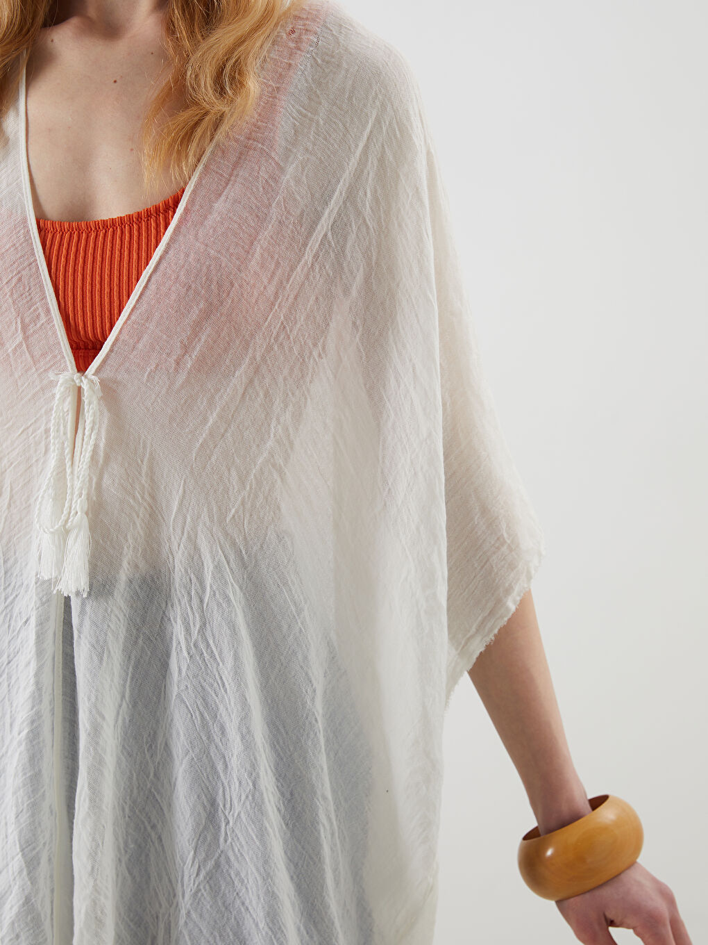 Ekru Şal Yaka Kadın Kimono-2