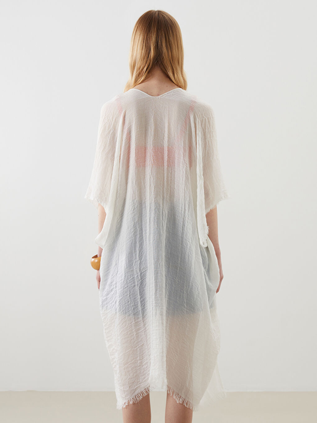 Ekru Şal Yaka Kadın Kimono-3