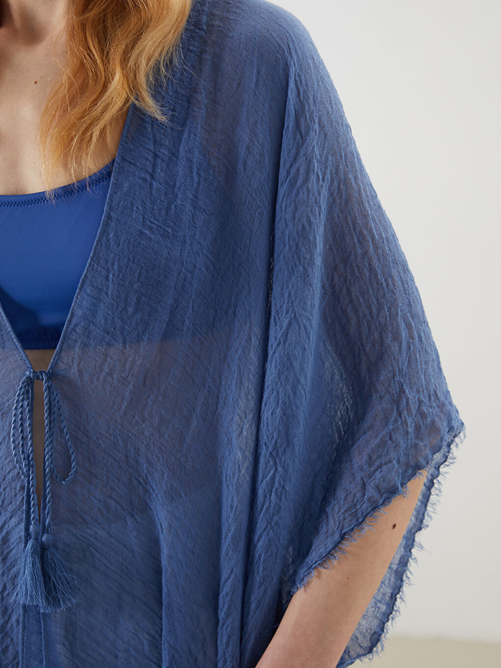 Mavi Şal Yaka Kadın Kimono-2