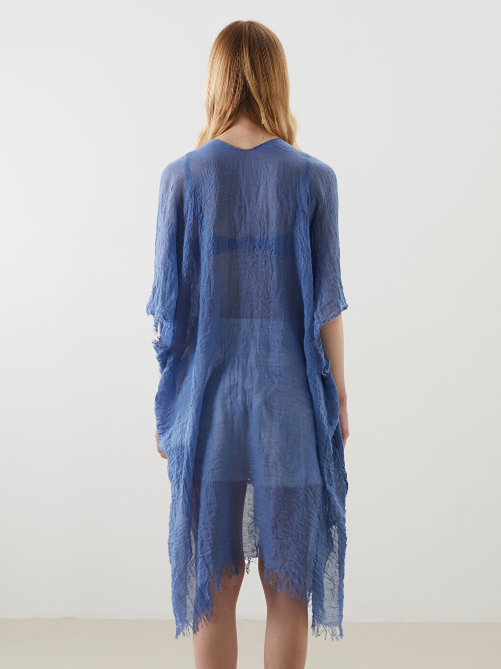 Mavi Şal Yaka Kadın Kimono-3