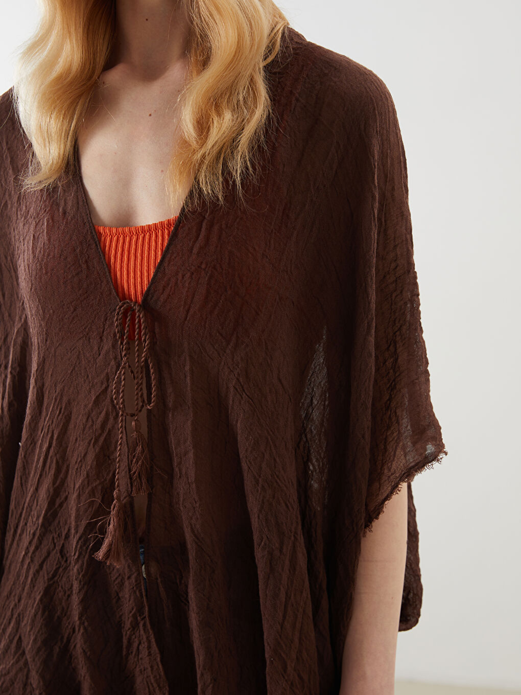 Kahverengi Şal Yaka Kadın Kimono-2