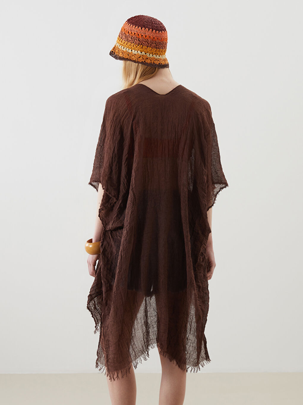 Kahverengi Şal Yaka Kadın Kimono-3