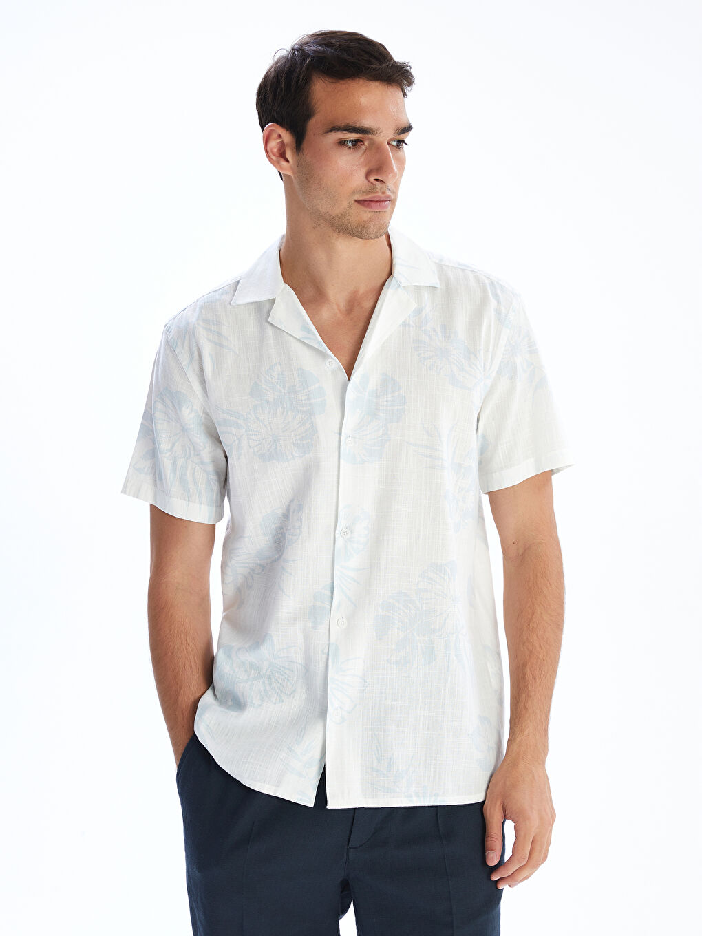 Regular Fit Short Sleeve Patterned Dobby Men's Shirt-1